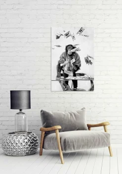 Glasbild SCHIMPANSEN IM GELD