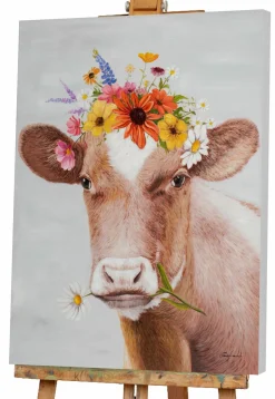 Keilrahmenbild KUH BLUMENKRANZ